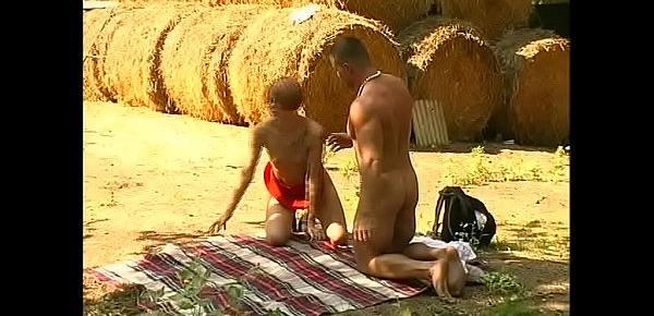  Cute young redhead ass fucked in the country by the farmer